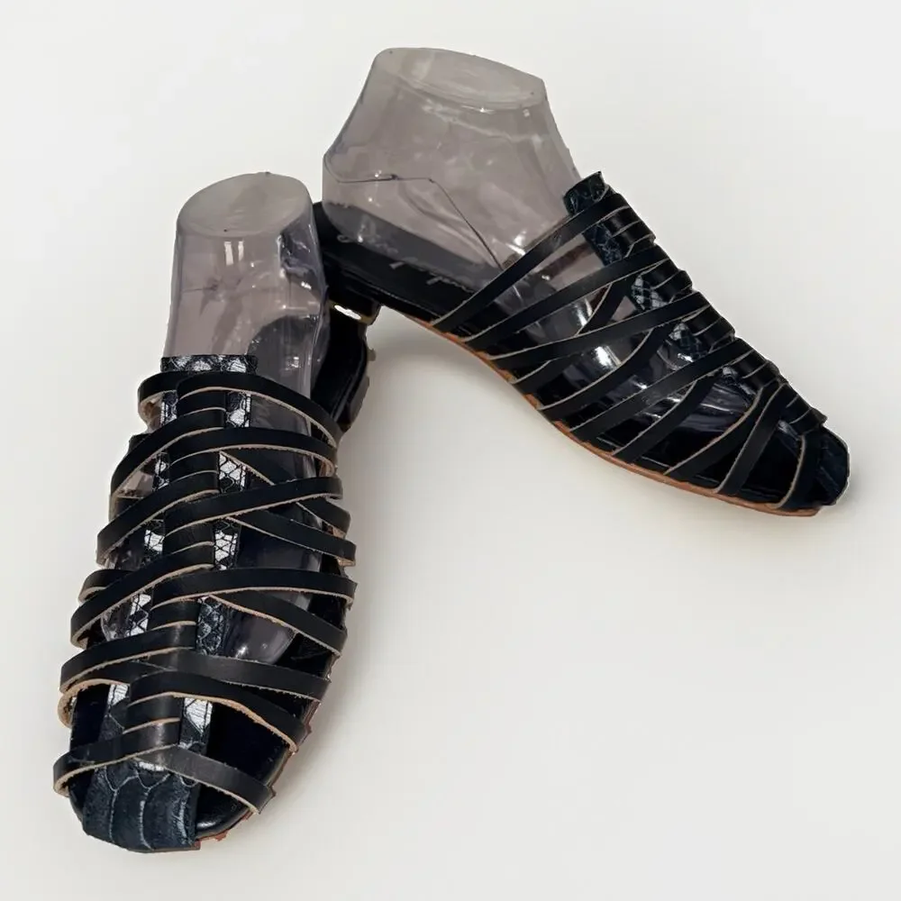 Free People Black Leather Strappy Slide Sandals – EU 40 US 9-9.5 JB2
